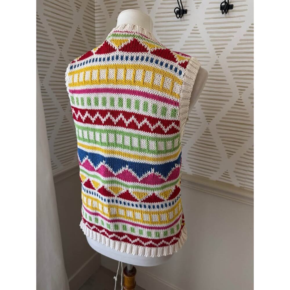 All Week Long Women’s Small Vintage Multicolor Cotton & Wood Bead Knit Vest - Picture 5 of 9